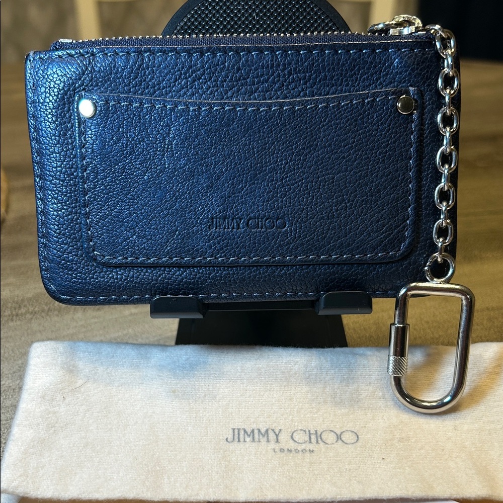 126. Jimmy Choo dark metallic blue/black leather key cles - Picture 3 of 10